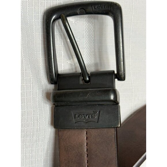 Levis Mens Synthetic Leather Belt With Black Buckle 46/48 Brown & Black - Picture 2 of 6